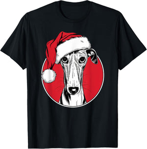 Joyful Greyhound Santa Dog on Greyhound Christmas Women Kids T-Shirt - T-Shirt | Black