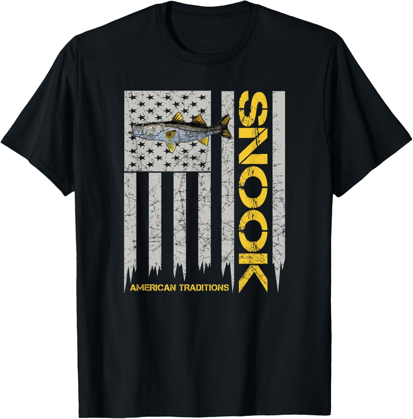 Snook Fisherman - Vintage Style American Flag Snook Art Fish T-Shirt - T-Shirt | Black