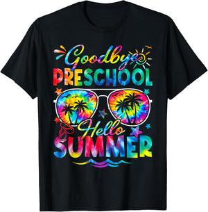 Last Day of School Goodbye Pre K Hello Summer Tie Dye T-Shirt - T-Shirt | Black