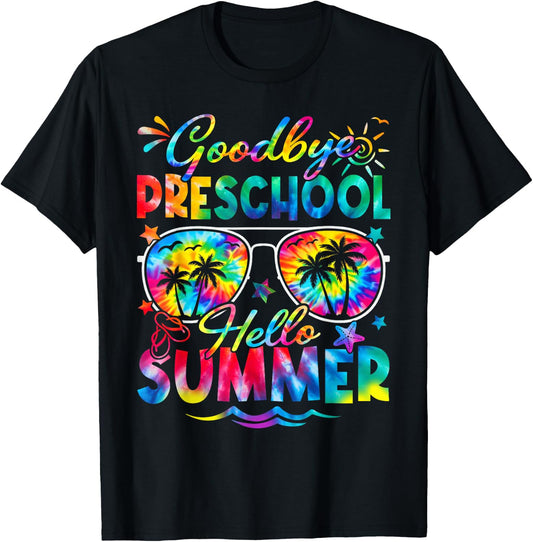 Last Day of School Goodbye Pre K Hello Summer Tie Dye T-Shirt - T-Shirt | Black