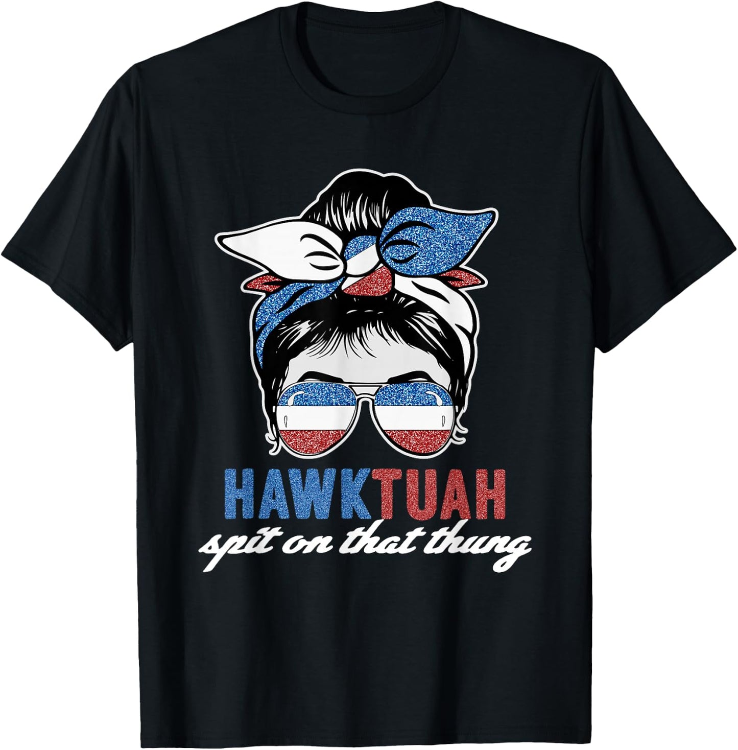 Hawk Tush American Flag Blue Red White Men Women USA Funny T-Shirt - T-Shirt | Black