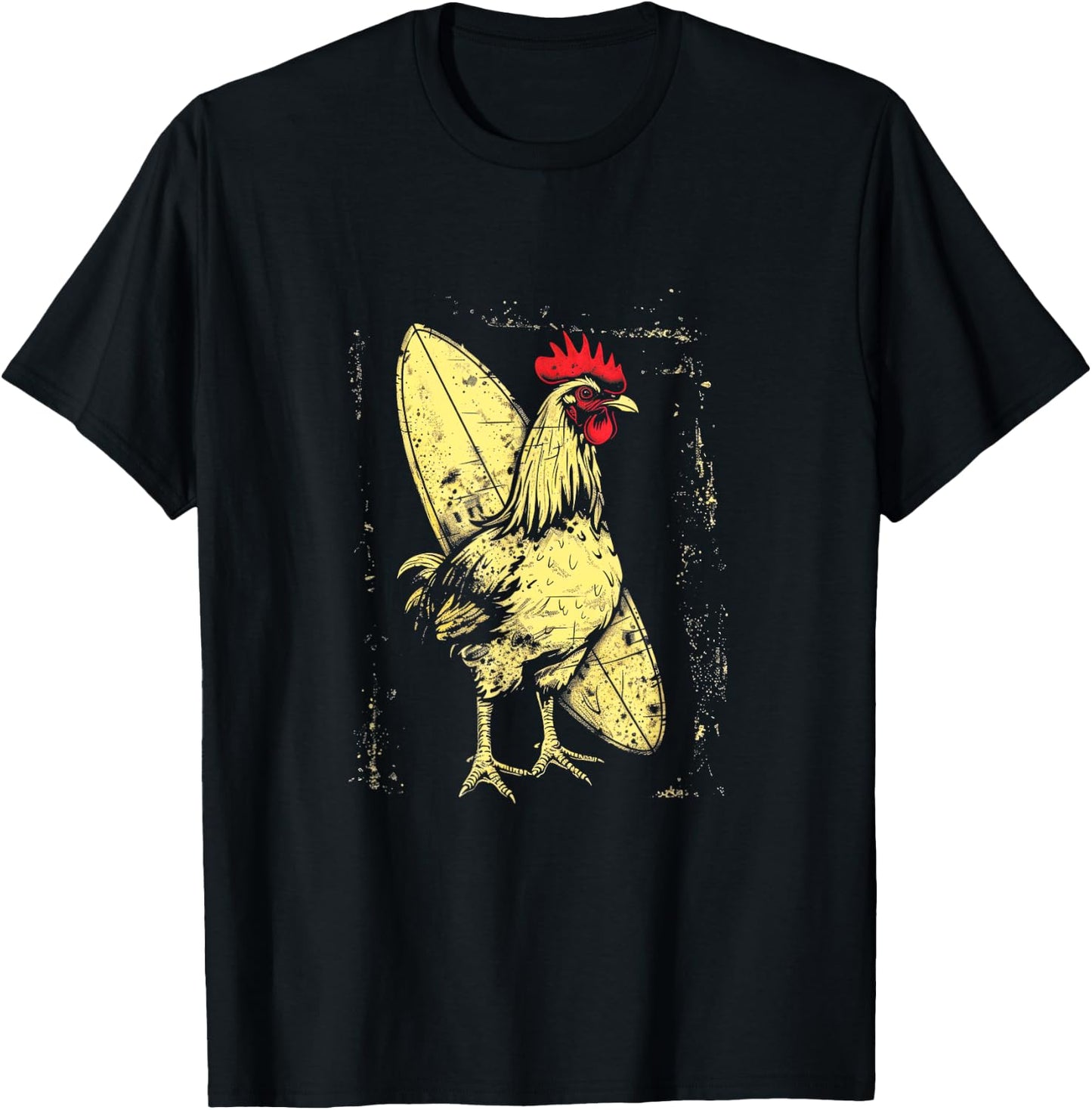 Chicken Surfboard Rooster Surfing Vintage Beach T-Shirt - T-Shirt | Black
