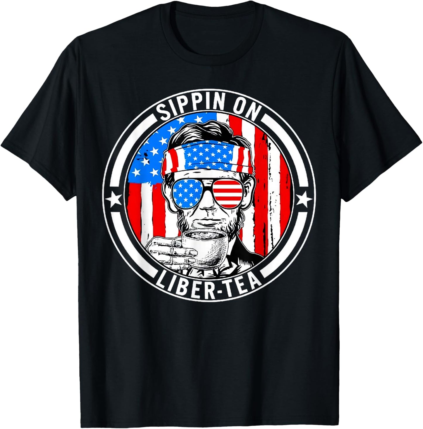 Funny 4th of July Sippin On Liber-Tea Liberty Men Women Kids T-Shirt - T-Shirt | Black