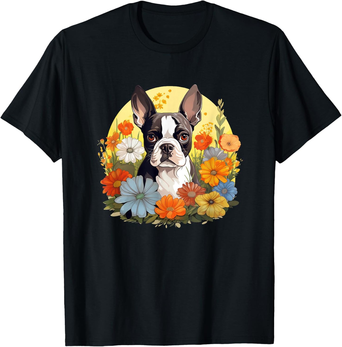 Cute Girls Retro Vintage Floral Flowers Bostie Lover T-Shirt - T-Shirt | Black