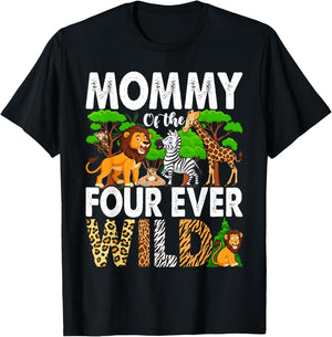 Mommy of the Ms. Four Ever Wild Jungle Theme 4th Birthday T-Shirt - T-Shirt | Black