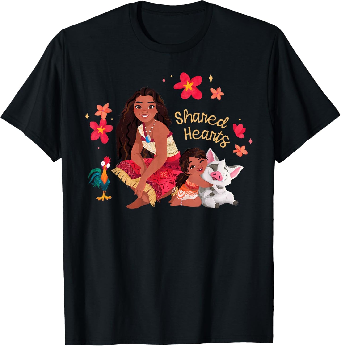 Disney Moana 2 Moana Simea Pua Heihei Shared Hearts , Black, S T-Shirt - T-Shirt | Black