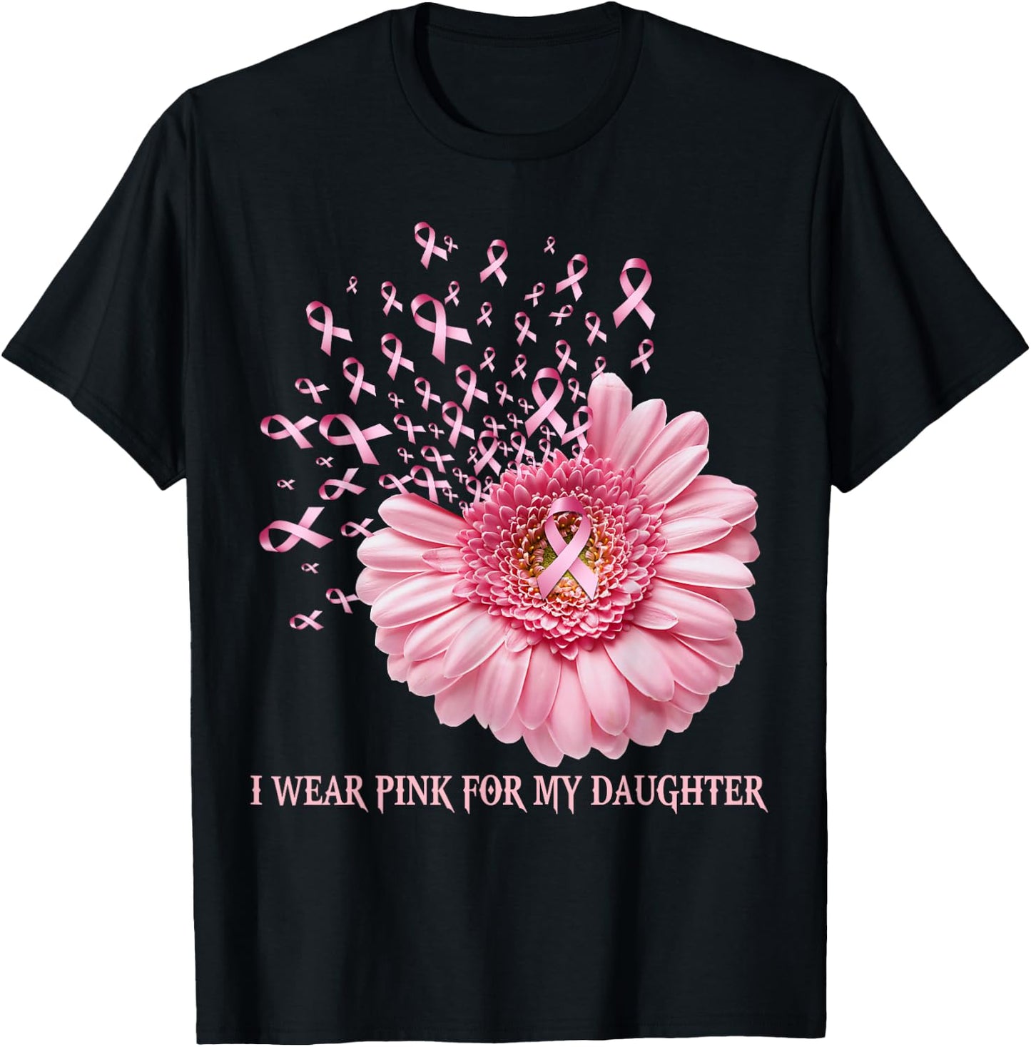 Sunflower Ribbon I Wear Pink For My Daughter Breast Cancer T-Shirt - T-Shirt | Black