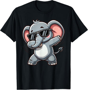 Elephant Dabbing | Cute Elephant Dancing with Elephant Motif , black T-Shirt - T-Shirt | Black