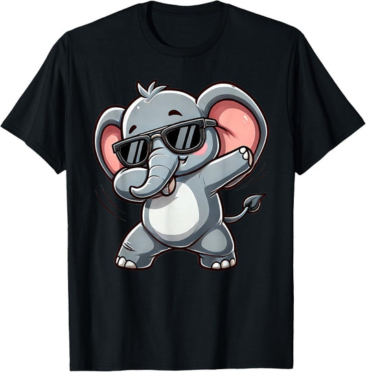 Elephant Dabbing | Cute Elephant Dancing with Elephant Motif , black T-Shirt - T-Shirt | Black