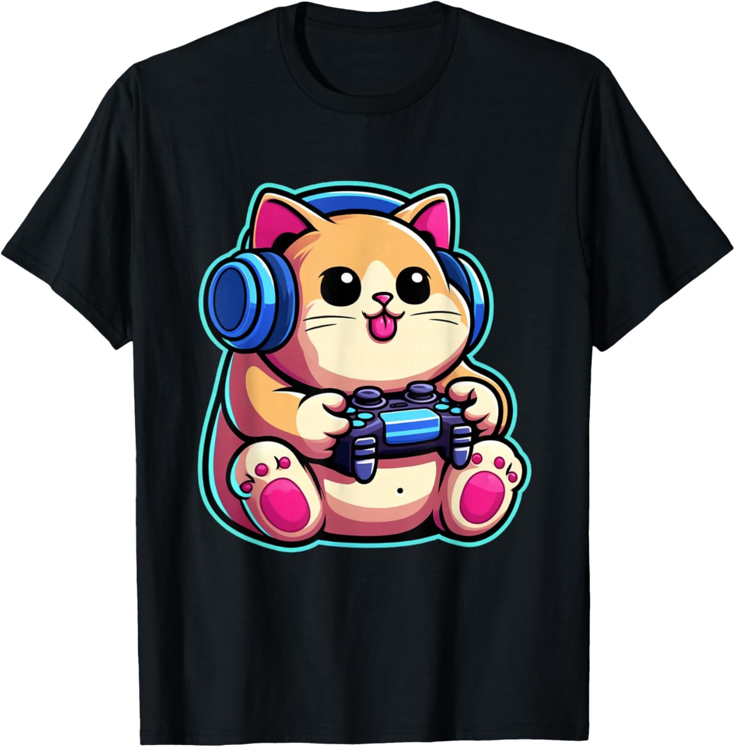 Funny Cat Gamer Gaming Cat Video Game T-Shirt - T-Shirt | Black