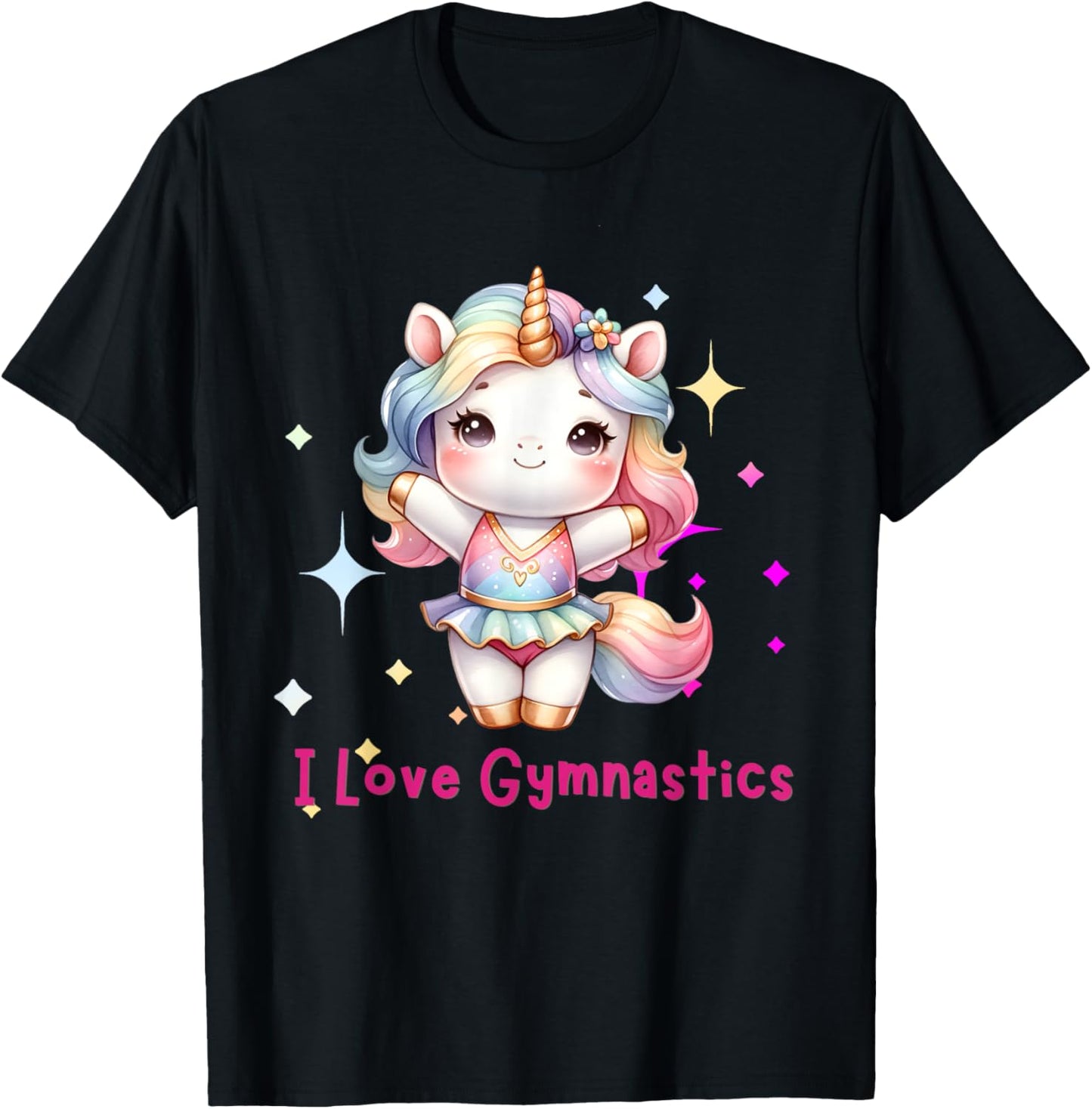 I love Gymnastics with Cute Gymnast Unicorn for Girls Kids T-Shirt - T-Shirt | Black