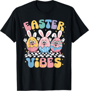 Groovy Cute Bunny Egg Easter Vibes Day Girls Kids Gifts T-Shirt - T-Shirt | Black