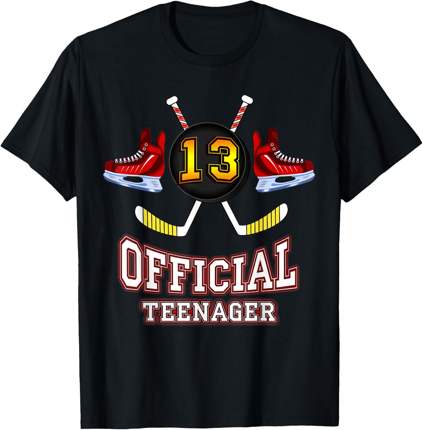 Official Teenager Ice-Hockey 13th Birthday Gift T-Shirt - T-Shirt | Black