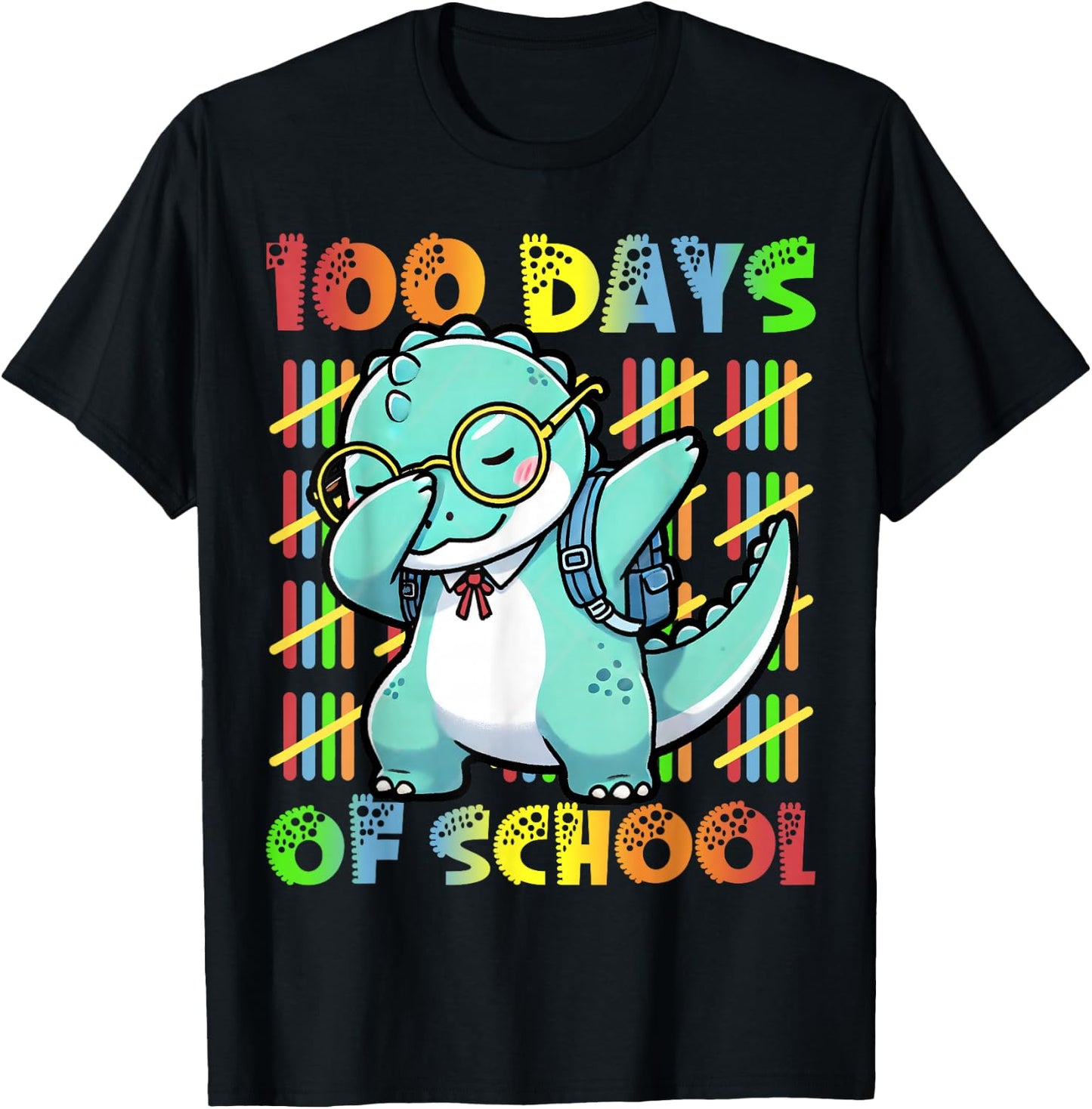100 Days of School Dabbing Dinosaur 100th Day Of School Kids T-Shirt - T-Shirt | Black