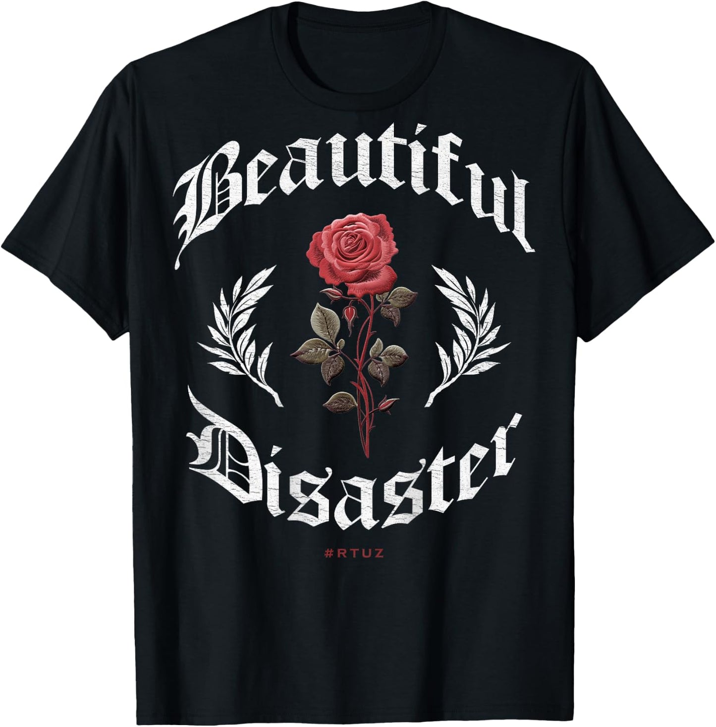 Urban Hip Hop Vintage Hipster Y2K Back Print Streetwear Rose T-Shirt - T-Shirt | Black