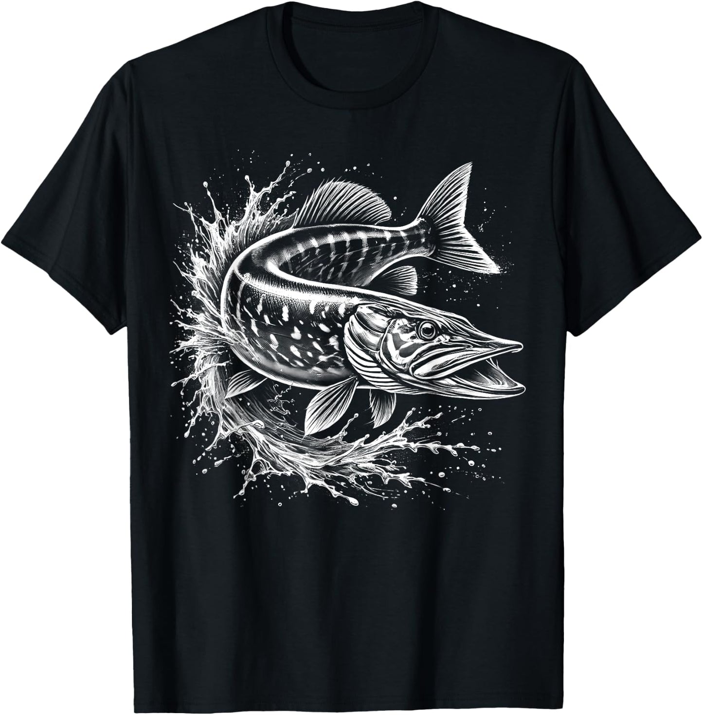 Pike jumps out of water - Fish design for fishermen , Black, S T-Shirt - T-Shirt | Black