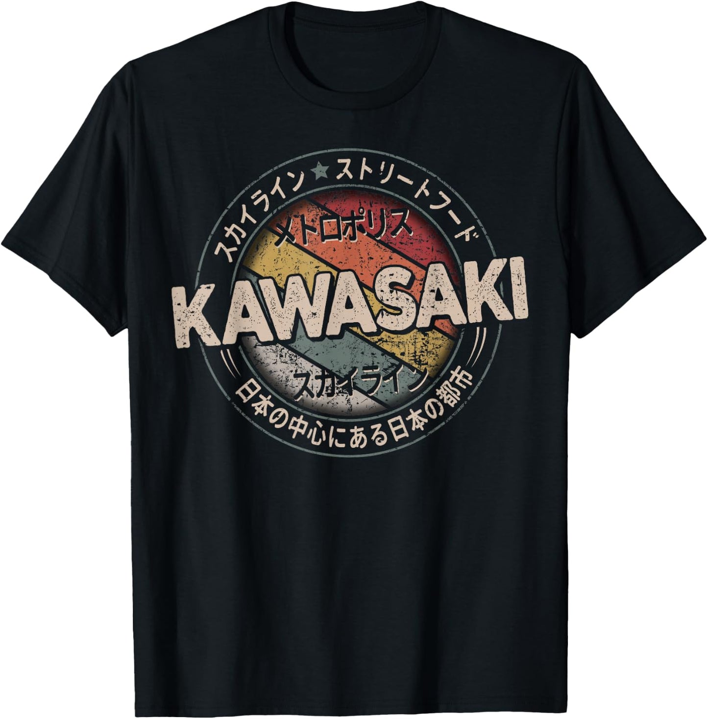 Kawasaki City 90s Retro Japan Aesthetics 80s Kawasaki , black T-Shirt - T-Shirt | Black