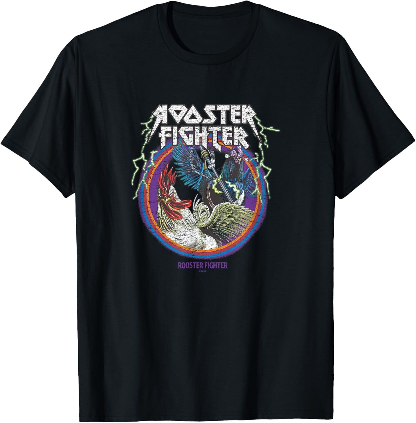 Rooster Fighter Retro Metal Keiji & Elizabeth Circle T-Shirt - T-Shirt | Black