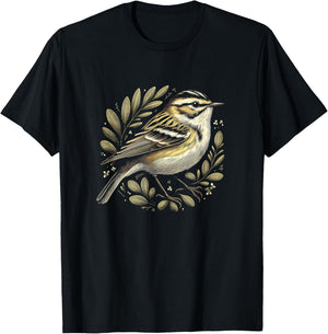 Warbler Graphic Bird Floral Art Design T-Shirt - T-Shirt | Black