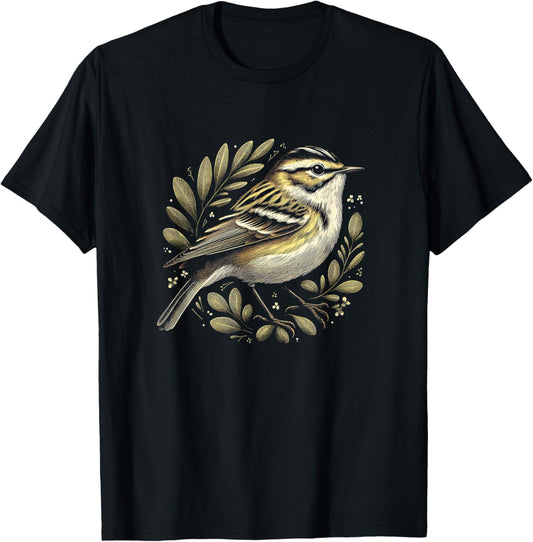 Warbler Graphic Bird Floral Art Design T-Shirt - T-Shirt | Black