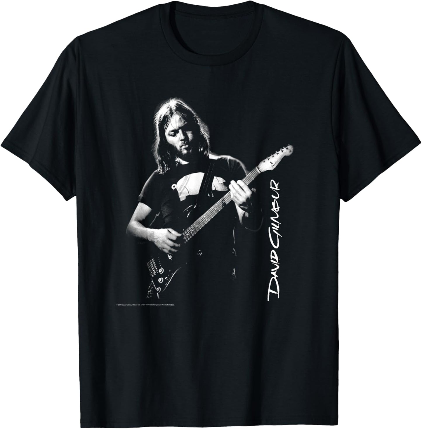 David Glimour Portrait with Guitar , black T-Shirt - T-Shirt | Black