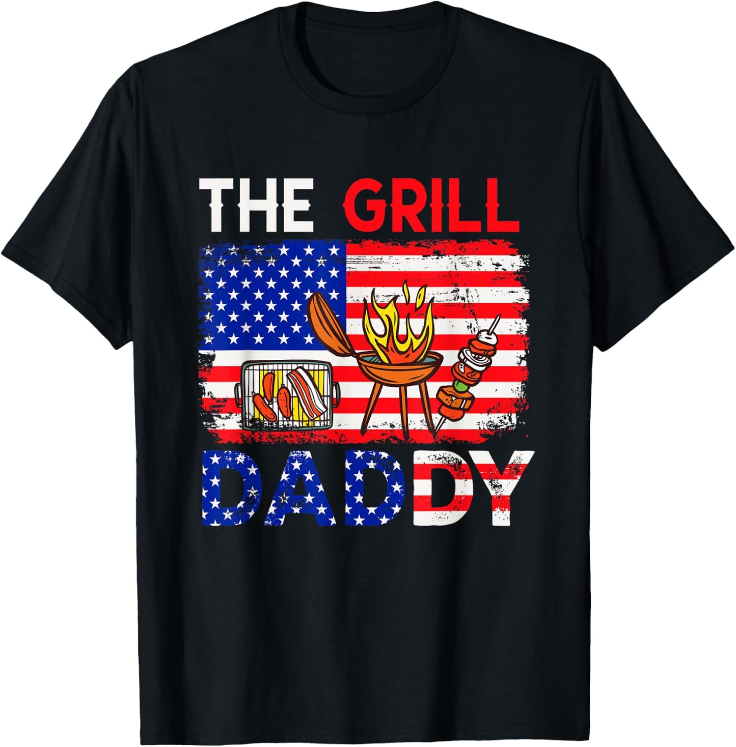 Vintage American Flag The Grill Dad Costume BBQ Grilling T-Shirt - T-Shirt | Black