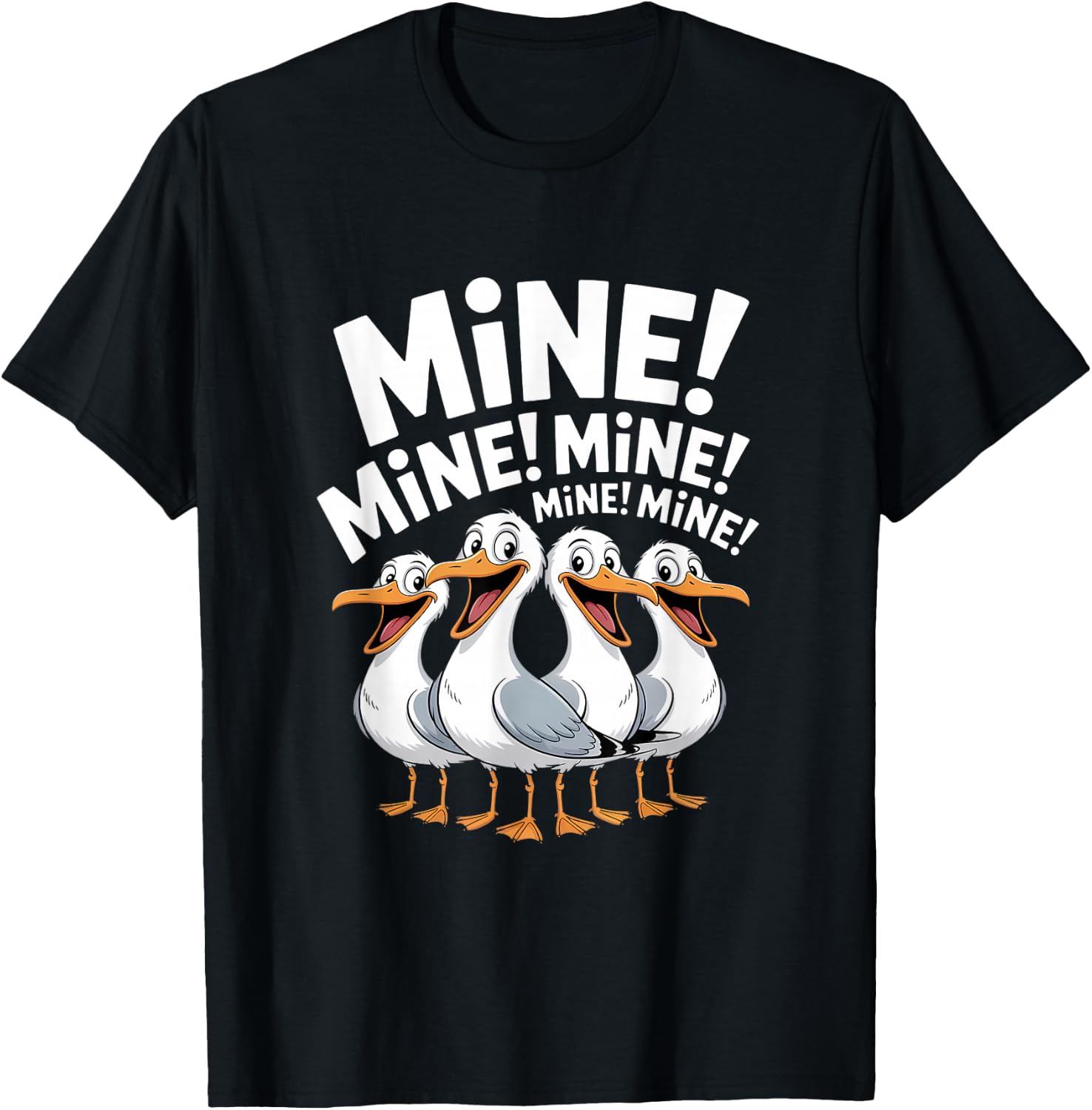 Funny Seagull Mine Saying Cartoon Bird Lover Humor T-Shirt - T-Shirt | Black