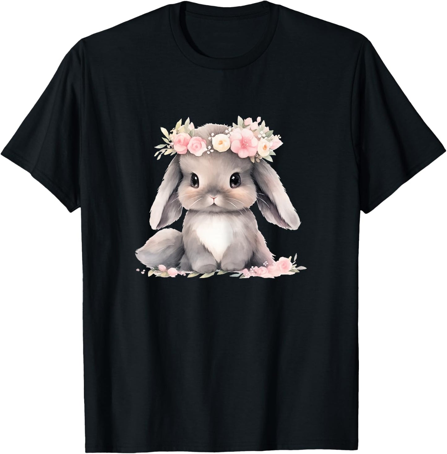 Adorable Watercolor Baby Easter Bunny Graphic Girls And Women , grey T-Shirt - T-Shirt | Black