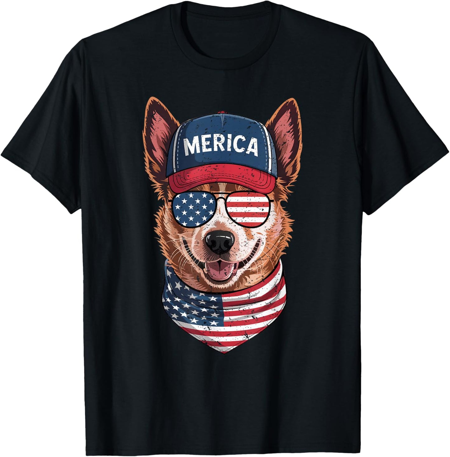 Red Heeler 4th of July US American Flag Dog Patriotic T-Shirt - T-Shirt | Black