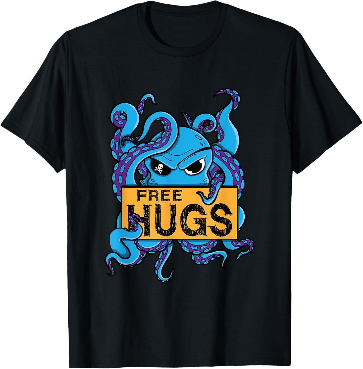 Funny Hugs For Free Pirate Octopus Gift Captain T-Shirt - T-Shirt | Black
