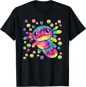Colourful Axolotl Kawaii Salamander Women Men Kids T-Shirt - T-Shirt | Black