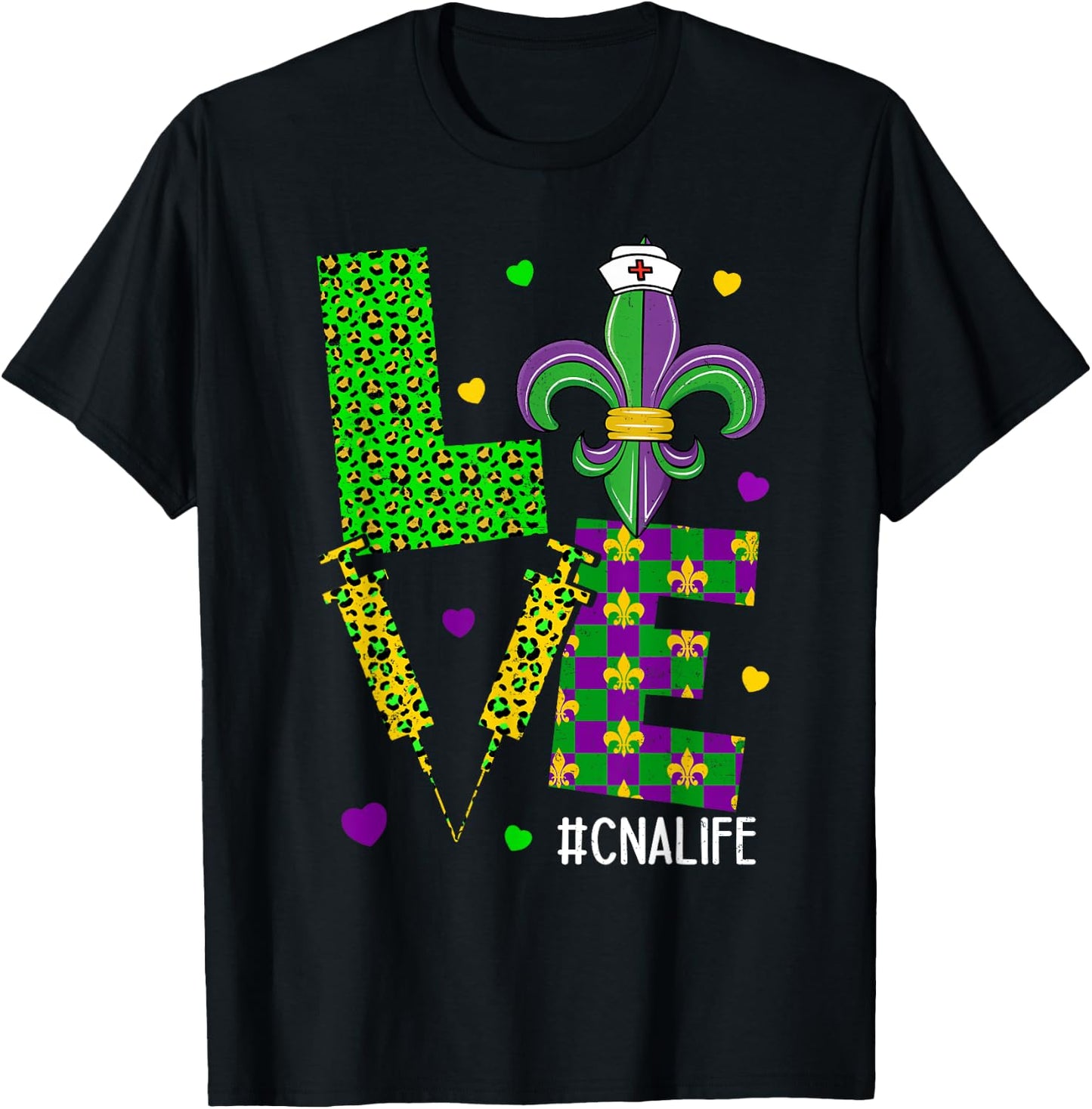 Leopard Love CNA Life Scrub Nurse Mardi Gras Women RN ICU ER T-Shirt - T-Shirt | Black