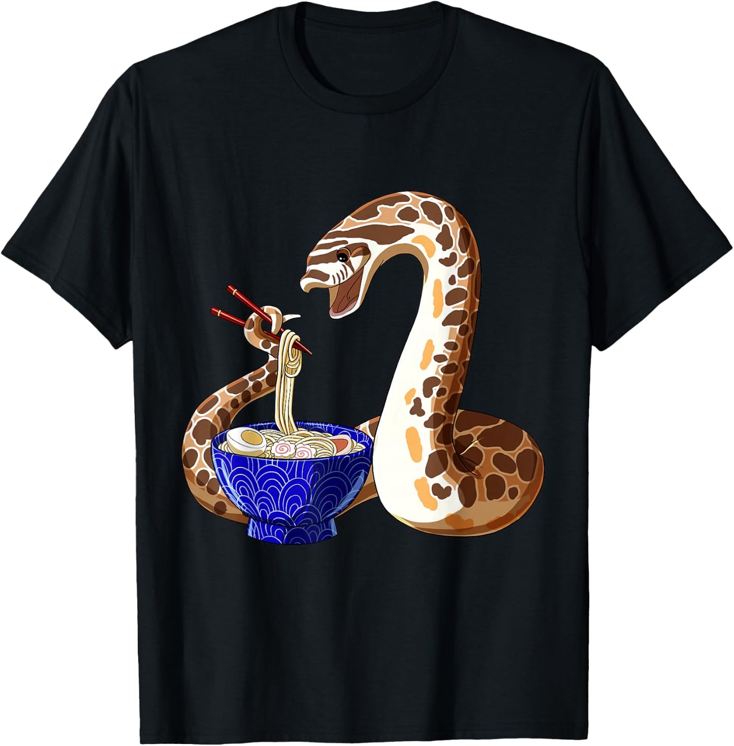 Cute Snake Eating Ramen Anime Style Hognose Snake T-Shirt - T-Shirt | Black