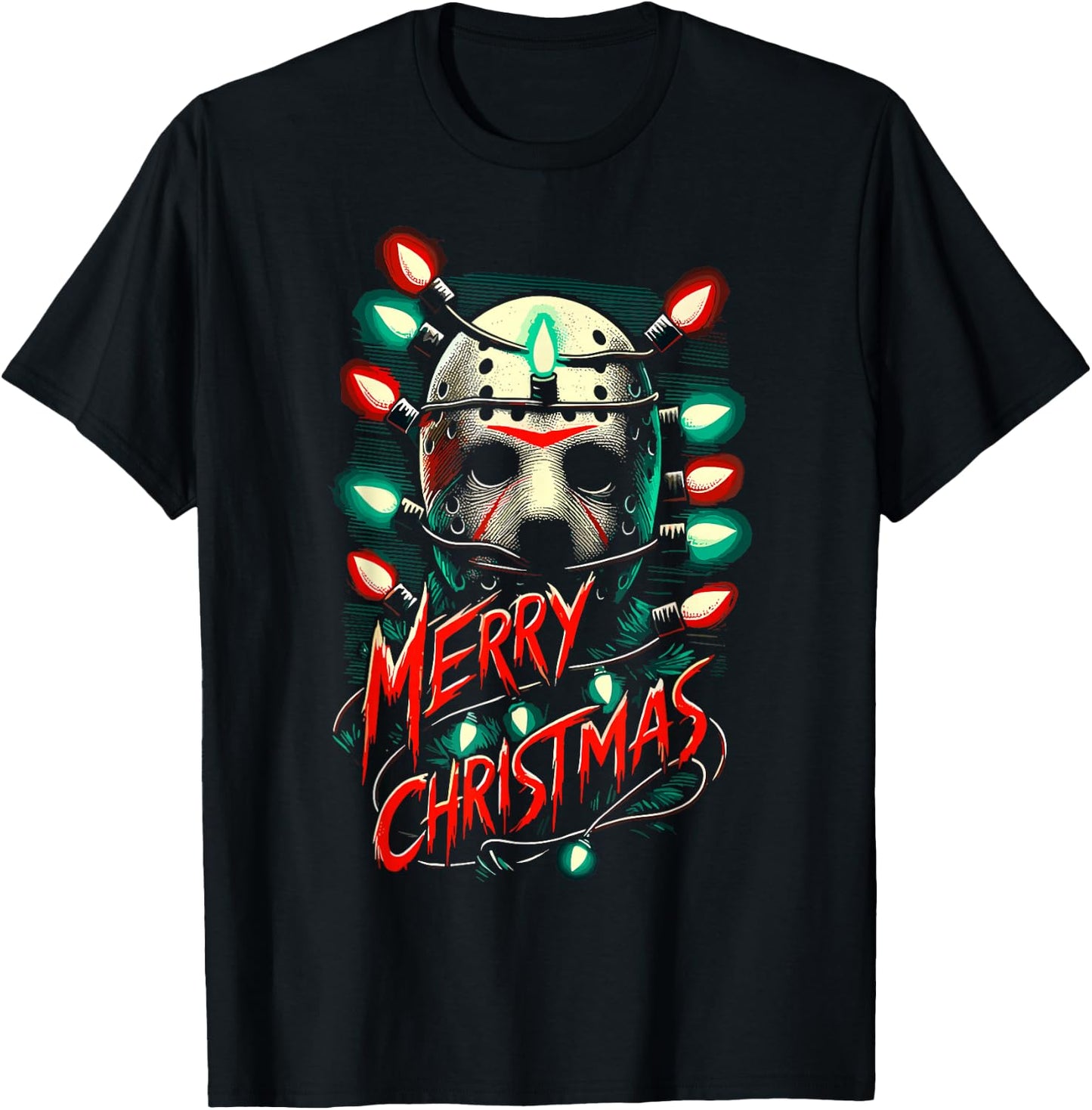 Merry Christmas Festive Slasher Candy Cane Menace T-Shirt - T-Shirt | Black