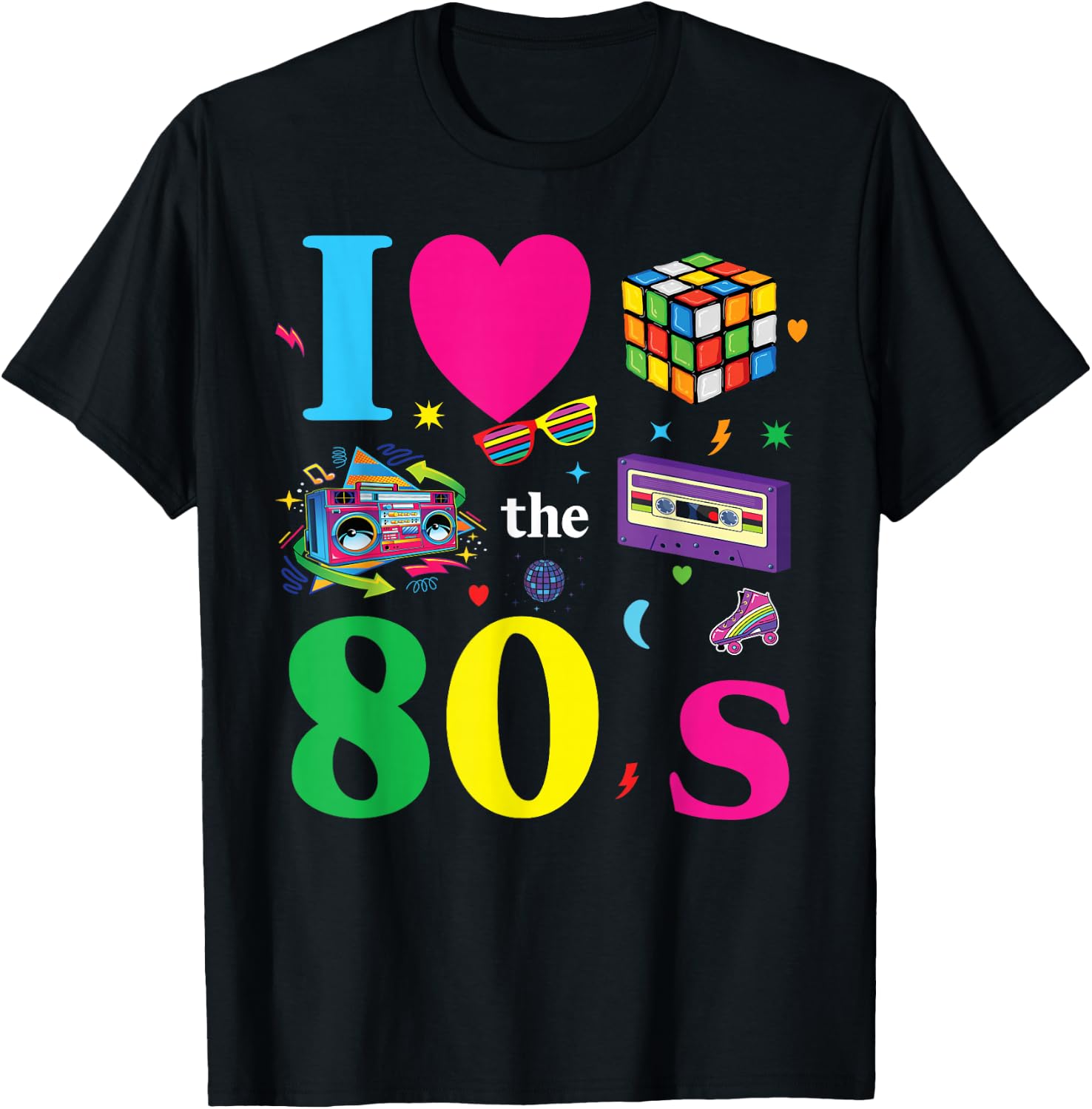 80s Theme Party 80s Costume - I Love the 80s , black T-Shirt - T-Shirt | Black