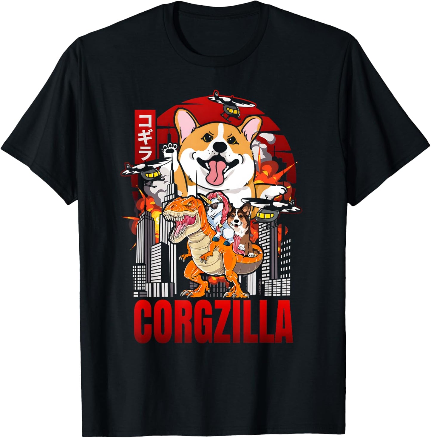 Funny Japanese Corgzilla Unicorn Funny Dog Corgi Lovers Men Women Kids T-Shirt - T-Shirt | Black