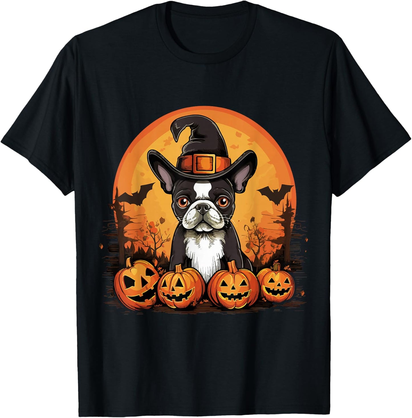 Boston Terrier Bostie Dog Breed Pet Halloween Pumpkins Men Women Kids T-Shirt - T-Shirt | Black