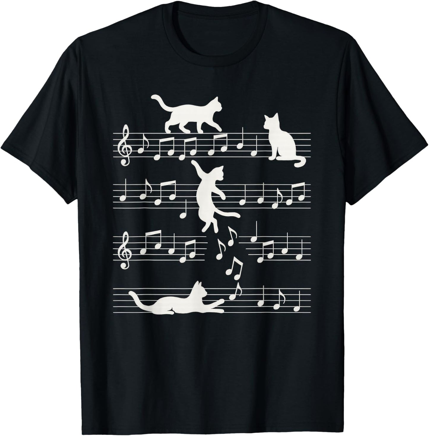 Cute Cat Clef Art Musical Note Music T-Shirt - T-Shirt | Black