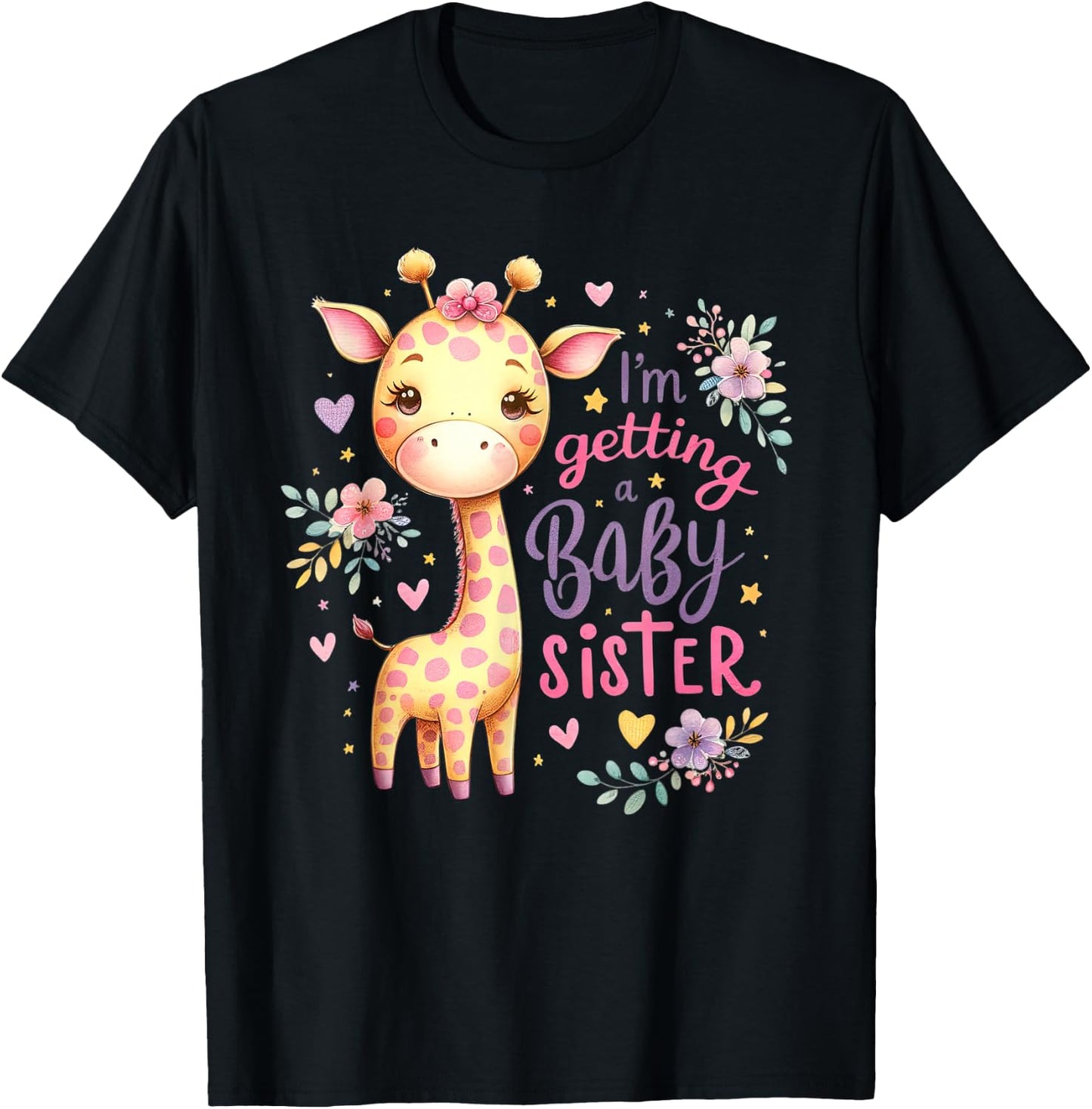 Baby Sister reveal I'm getting a Baby Sister Cute Giraffe T-Shirt - T-Shirt | Black