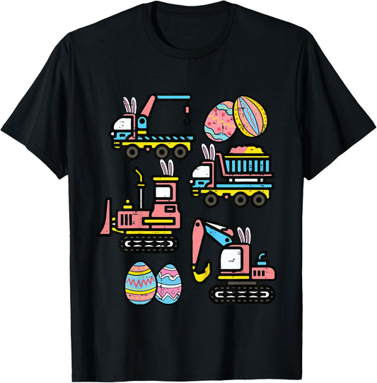 Kids Easter Construction Trucks Vehicles Boys Kids Toddlers Youth T-Shirt - T-Shirt | Black