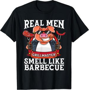 Funny Real Men Smell Like Barbecue Pig Fathers Day Grilling T-Shirt - T-Shirt | Black