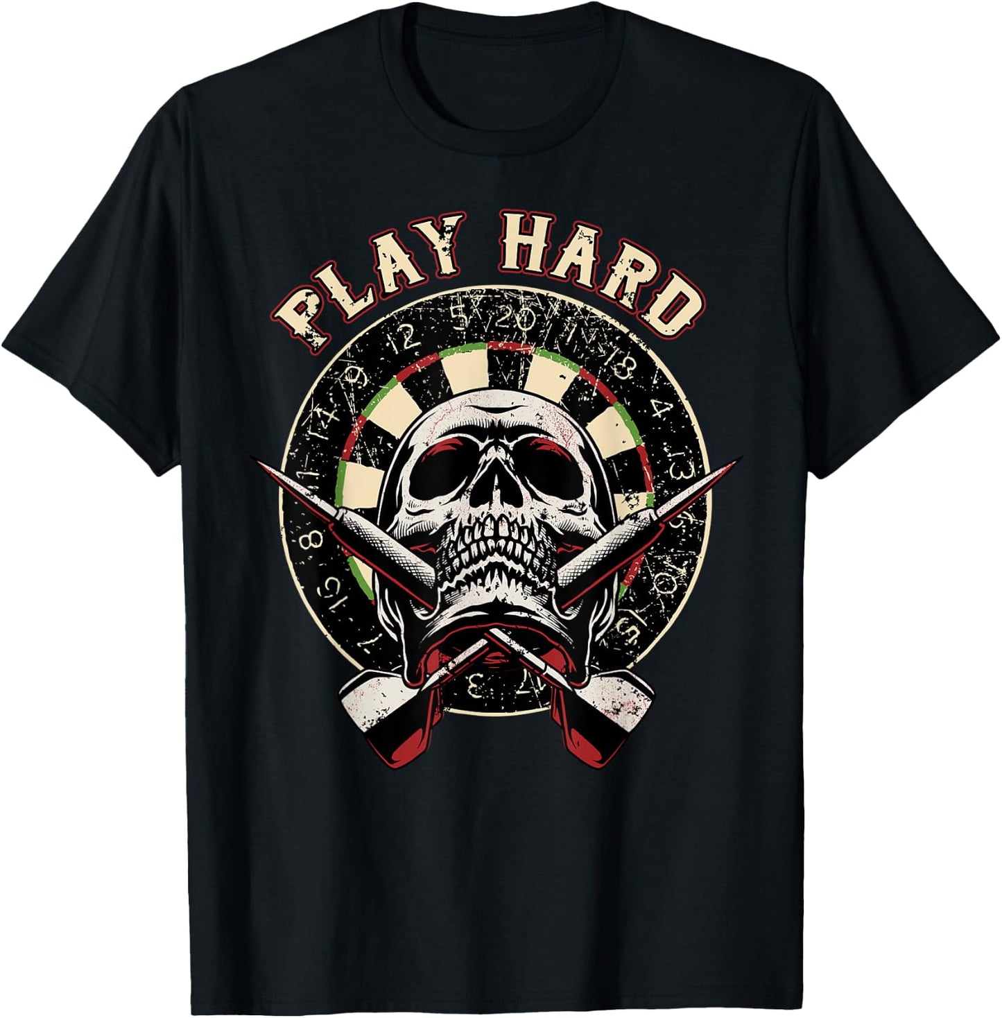 Play Hard Skull Arrow dartboard bullseye Team - Darts T-Shirt - T-Shirt | Black