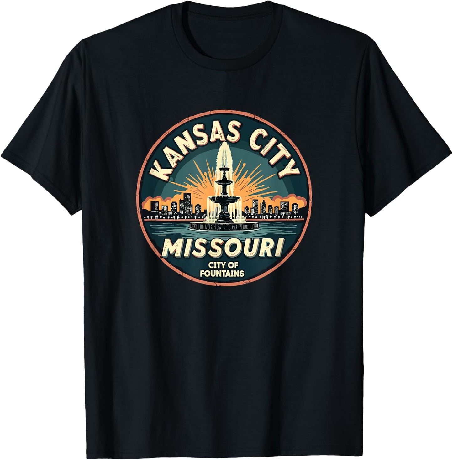 City of Fountains | Vintage Kansas City Missouri T-Shirt - T-Shirt | Black