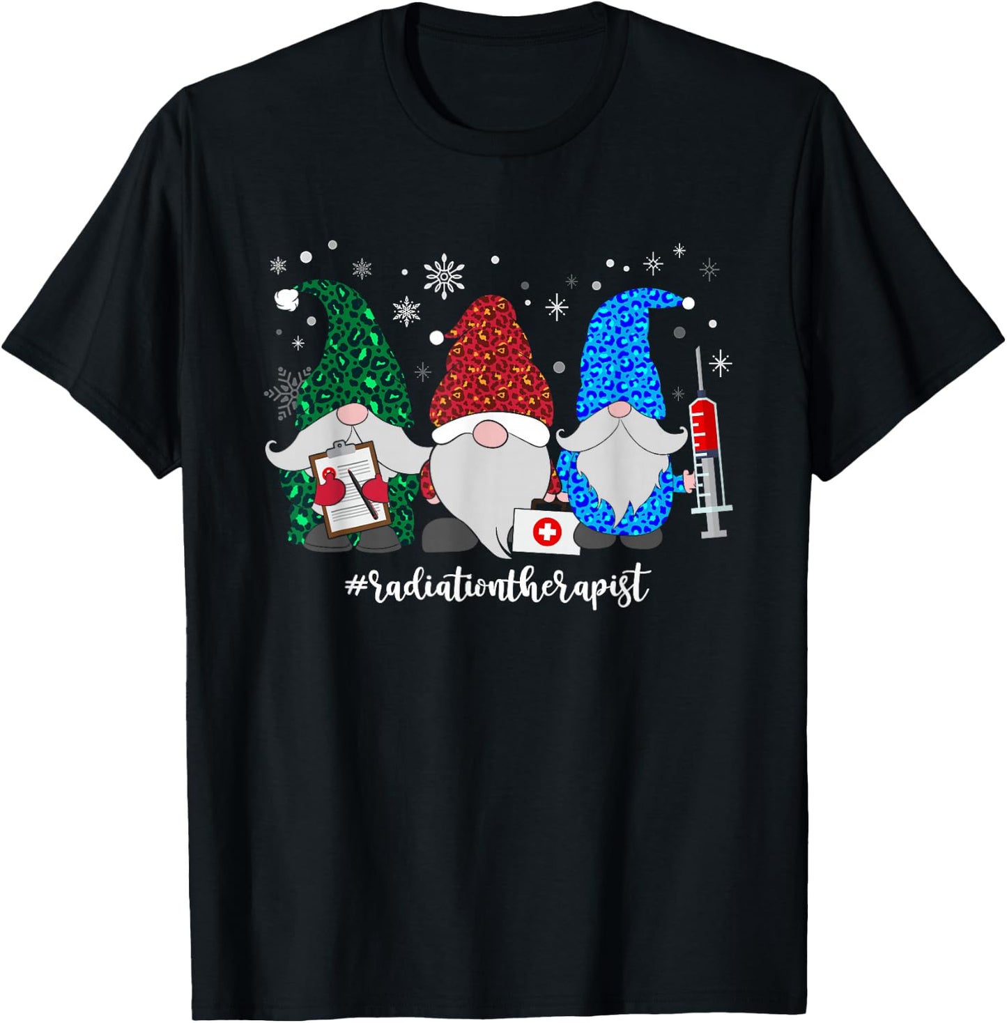 Christmas Radiation Therapist Gnomes Xmas Leopard Gnome T-Shirt - T-Shirt | Black