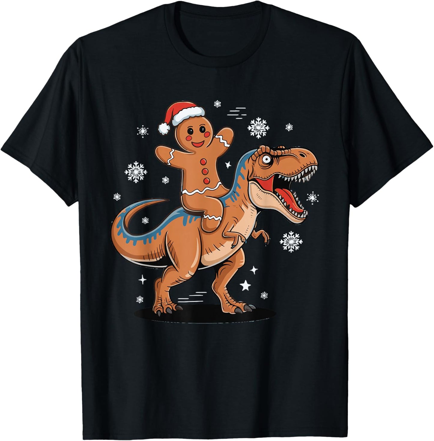 Gingerbread Riding T Rex T-Shirt - T-Shirt | Black