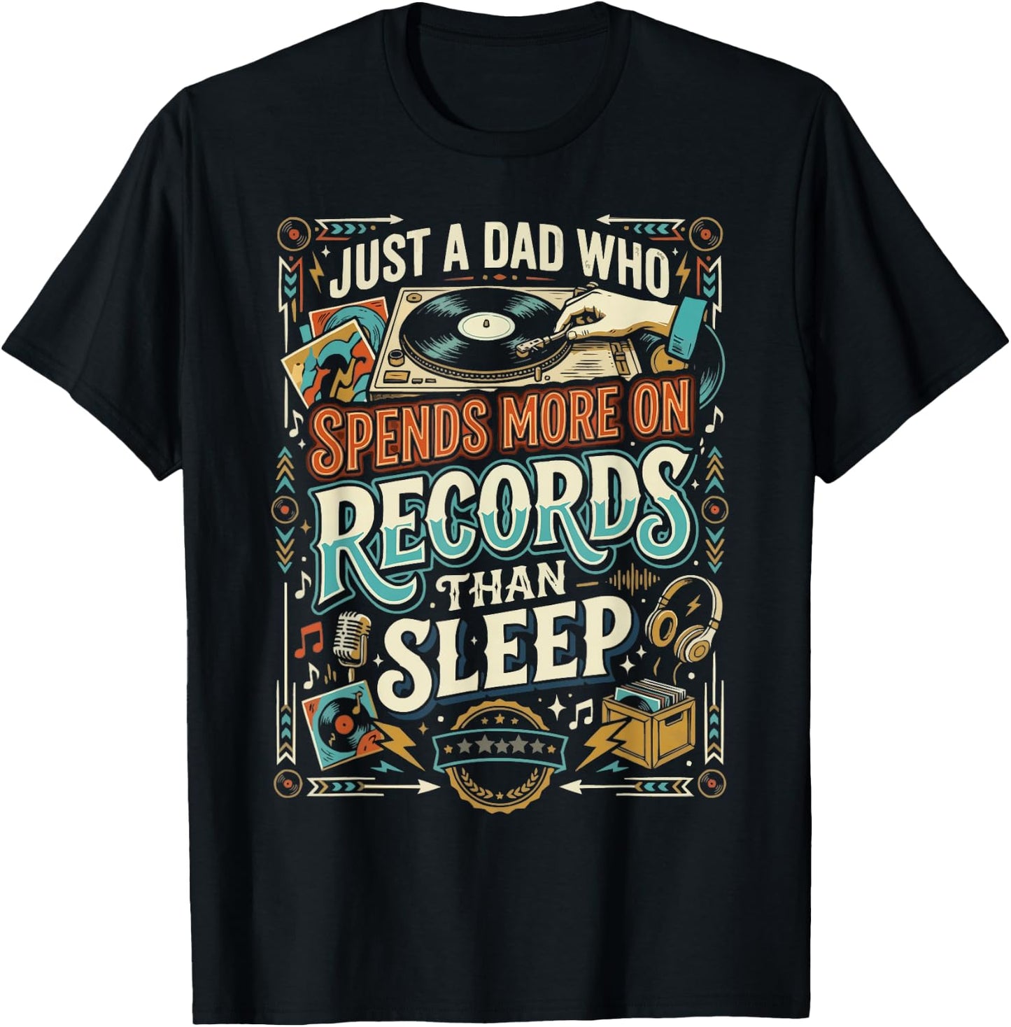 Vinyl Record Player Vinyl Collector Dad Fathers Day T-Shirt - T-Shirt | Black