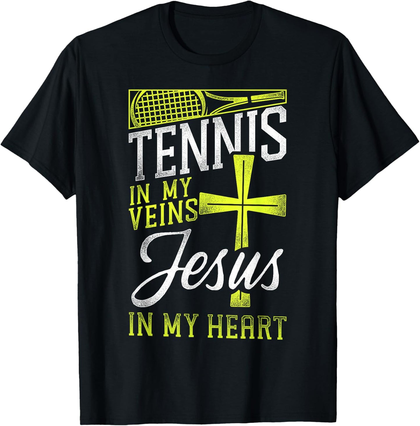 Funny Tennis Player Racket Jesus Faith Christian Tennis In T-Shirt - T-Shirt | Black
