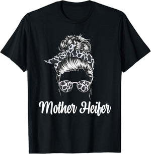 Messy Bun Mother Heifer Farmer Cow Mom Farming Cows Women T-Shirt - T-Shirt | Black