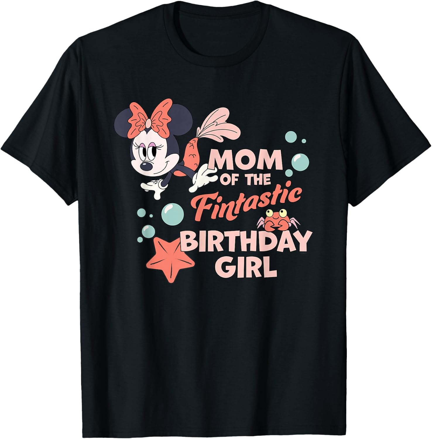 Disney Minnie Mouse Mermaid Mom of The Birthday Girl T-Shirt - T-Shirt | Black