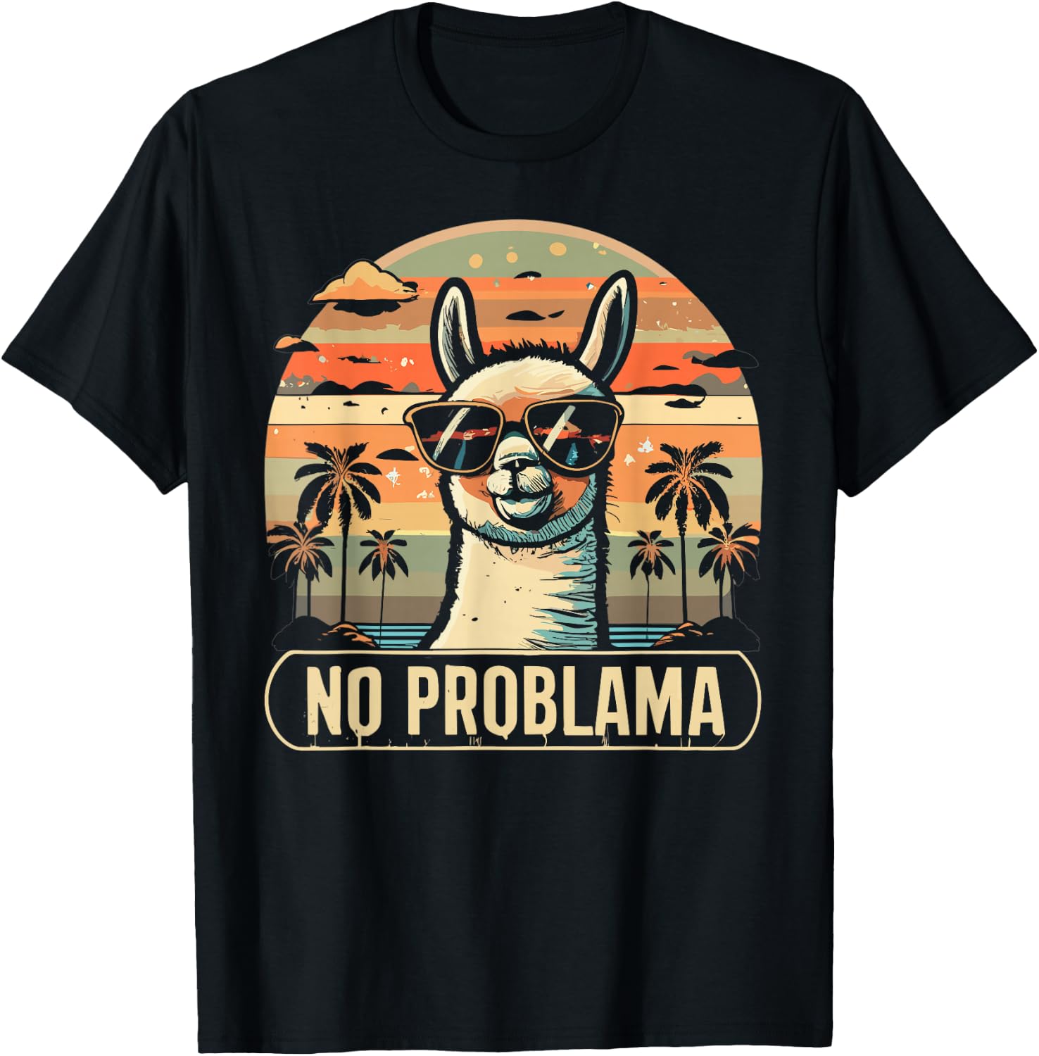 No Problama Lama With Shades Fans Retro Sunset Vintage Men T-Shirt - T-Shirt | Black